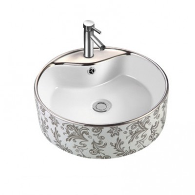 China Manufacturer Bathroom Sink Round Shape Ceramic Wash Basin Counter Top Sinks Art Basin Color golden basin